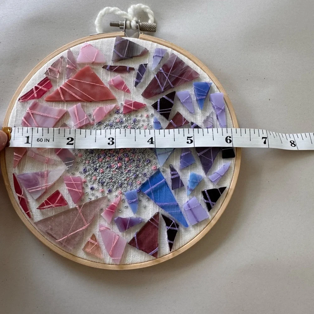 *HANDMADE* Custom Hand Stitched Glass Hoop Decor - Picture 3 of 4